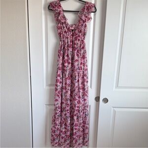 Francesca's Collections Pink Floral Maxi Dress Women's XS